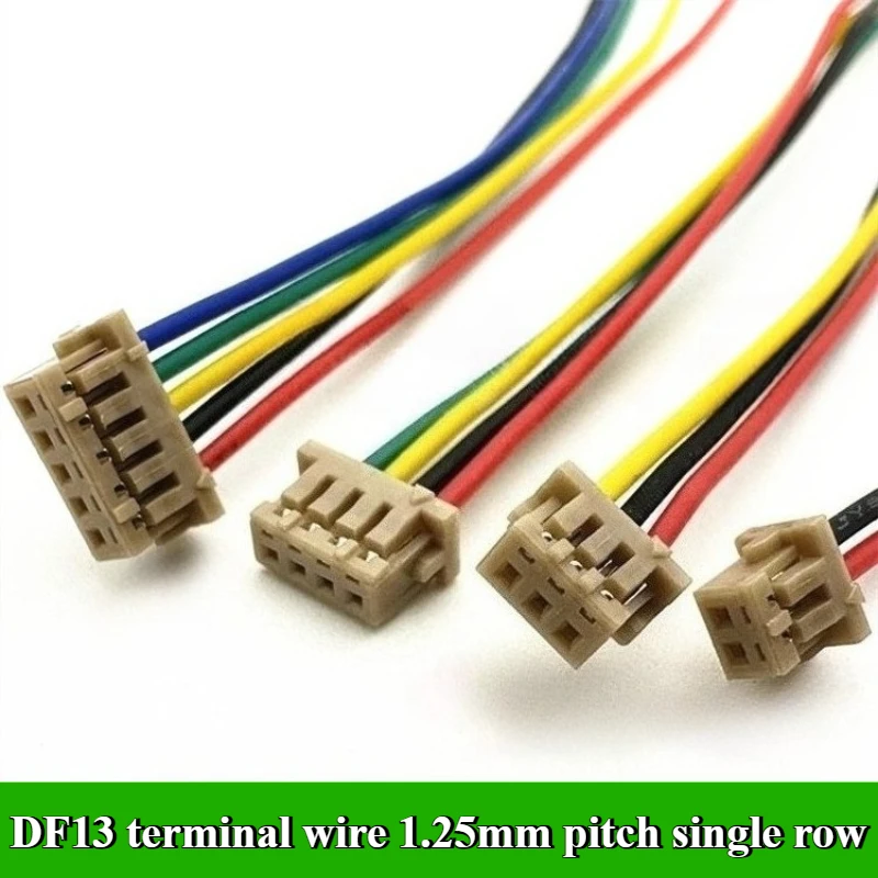 5Pcs/lot DF13 Pitch 1.25mm Single Row Single head 2P/3P/4P/5P/6P Terminal Wire Length 20cm 28AWG Electronic Wire Connector
