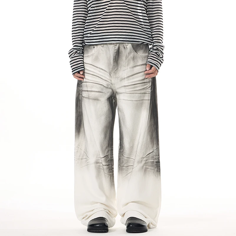 

Мужская и женская уличная одежда в стиле хип-хоп, свободные повседневные грязные белые джинсовые мешковатые джинсы, брюки для пар, унисекс, винтажные прямые джинсы, брюки