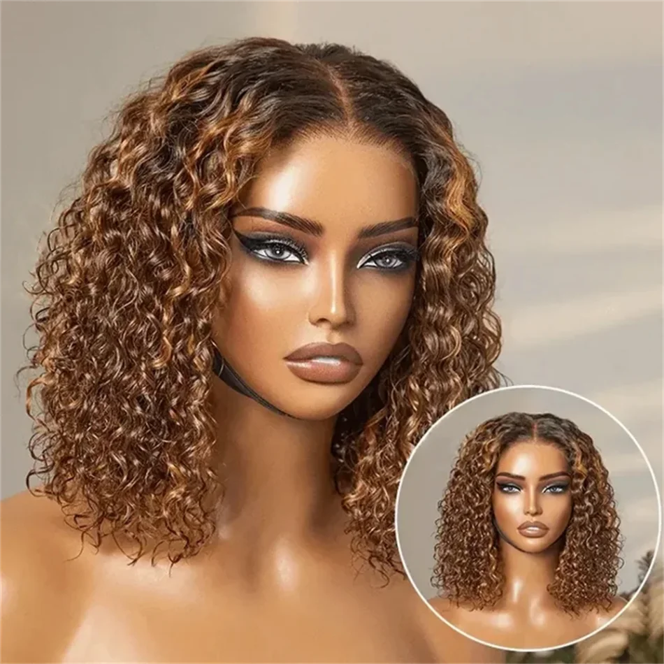 Highlight Honey Blonde Wear And Go Glueless Bob Wig Human Hair Curly Deep Wave Ombre Brown 5X5 Hd Lace Closure Wig 250 Density view 8