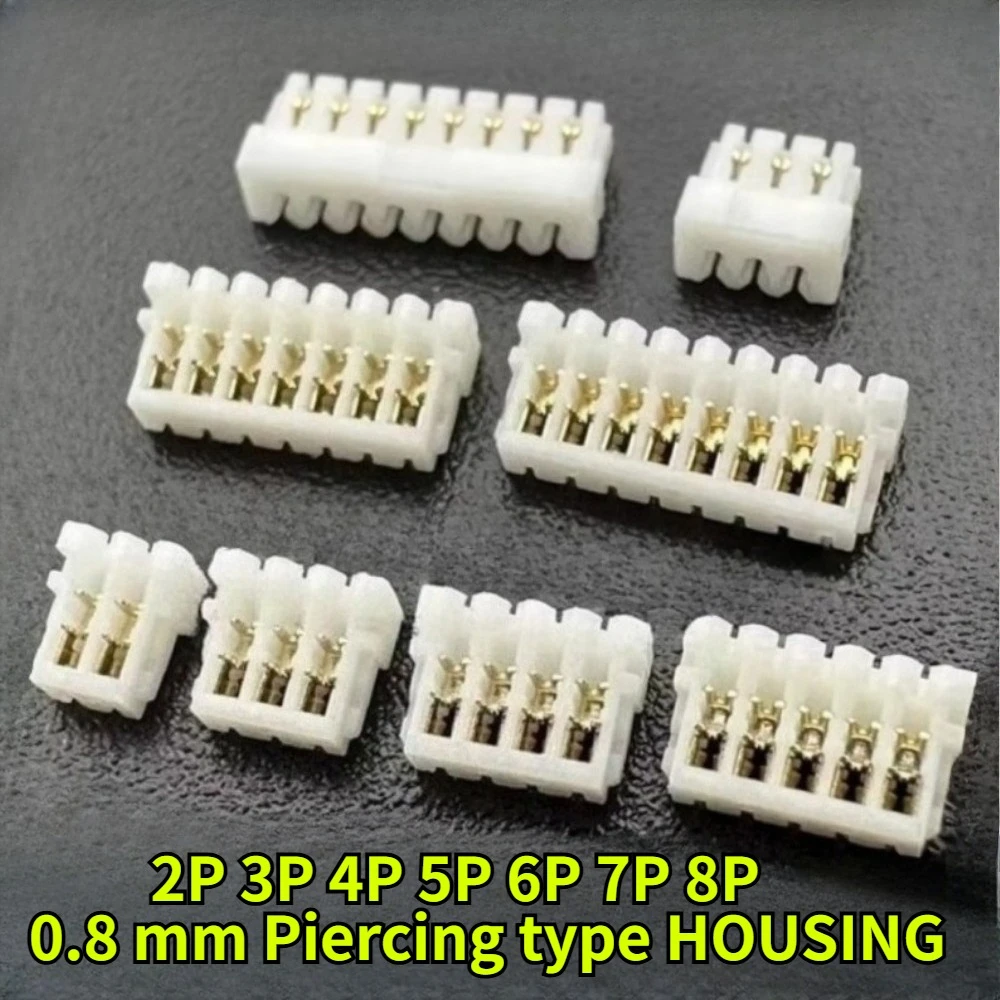 

Piercing Type 0.8mm Housing Connector, Pitch 0.8mm Rubber Shell Female Socket Female head Plug Connector 2P/3P/4P/5P/6P/7P/8P