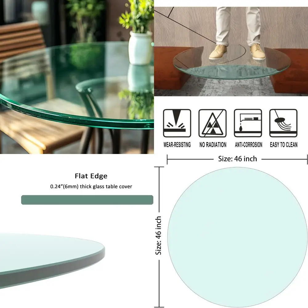 

46-Inch Tempered Glass Table Top with Clear Surface and Polished Edges for Patio and Indoor Furniture Protection