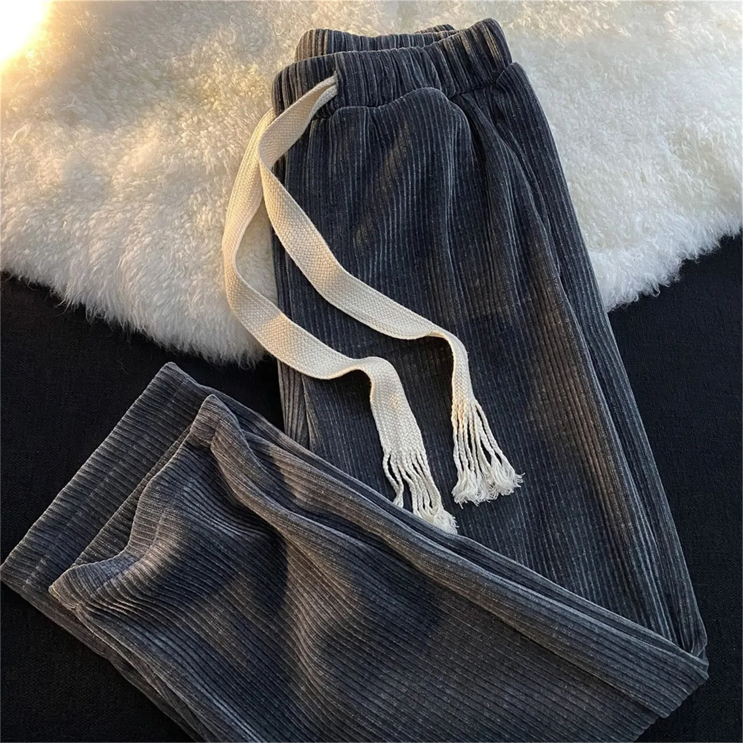 Spring Autumn New Fashion Men's Straight Leg Pants Floor-Length Drapey Trousers Cream Wide Leg Business Casual Leisure Shorts