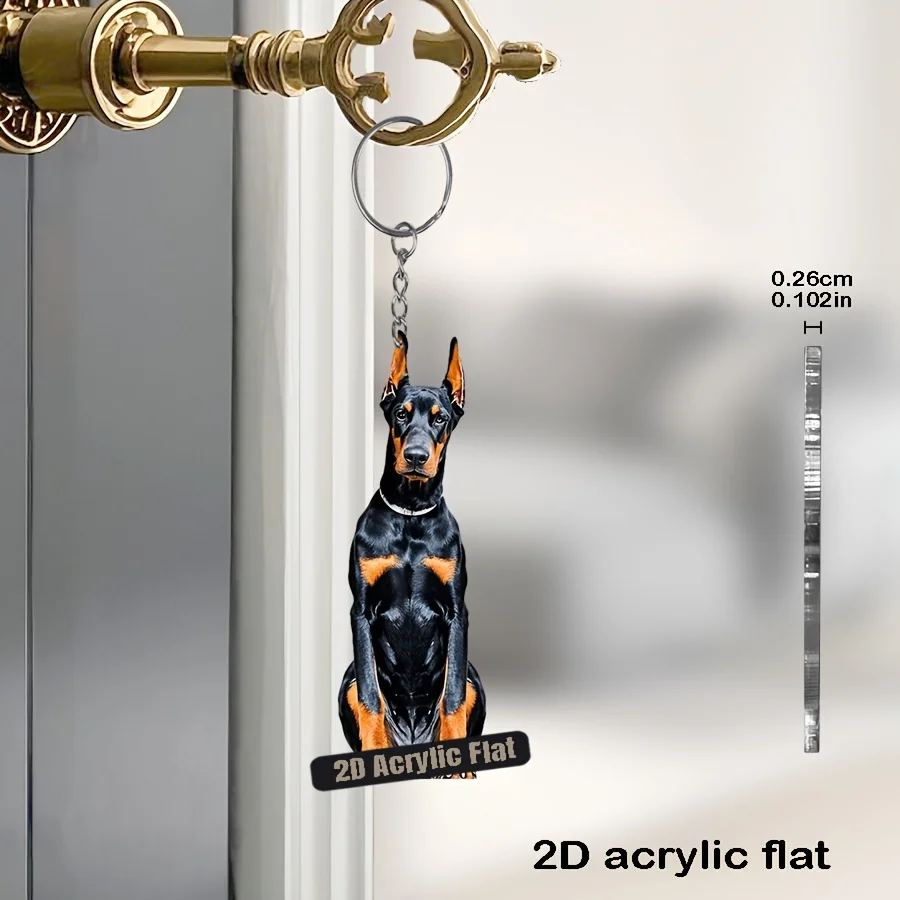 2D Loyal Doberman Keychain Cartoon Hound Acrylic Pendant for Backpacks Phone Charms Car Home Decorations Party Souvenirs For Men
