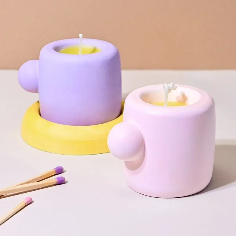 3d mug with coaster silicone mold diy cute aromatherapy candle cup plaster resin molds creative crafts container ornament making