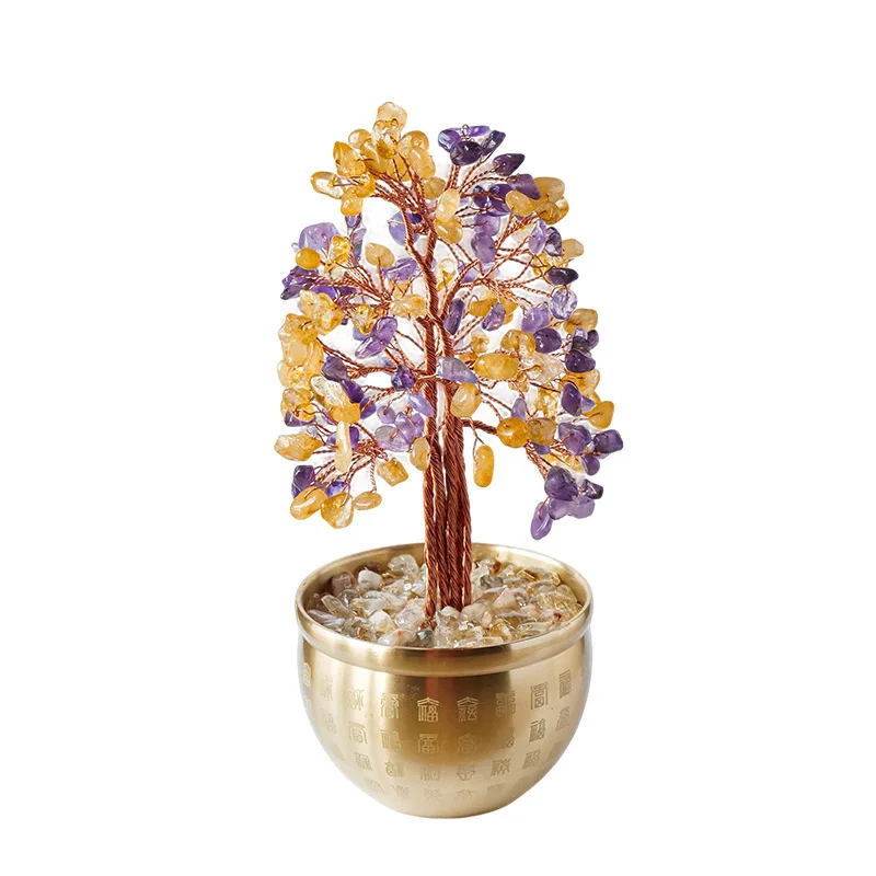 

Natural Crystal Fortune Tree Ornament, Pink Purple Citrine Tree, Ornament