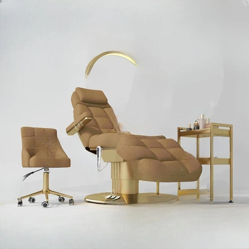 

Роскошная электрическая косметологическая кушетка из овечьей шерсти, массажное кресло для спа-салонов с 3 моторами, педальным управлением и подсветкой