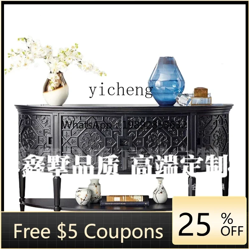 

Home Entrance Cabinet Home Retro Wall Hallway Storage Living Room Solid Wood Carved Cabinet