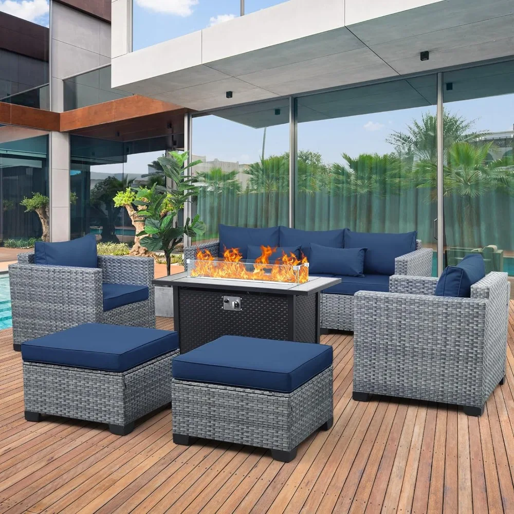 Wicker Patio Furniture Sets Outdoor Conversation Set PE Rattan Sectional Sofa Couch with 45