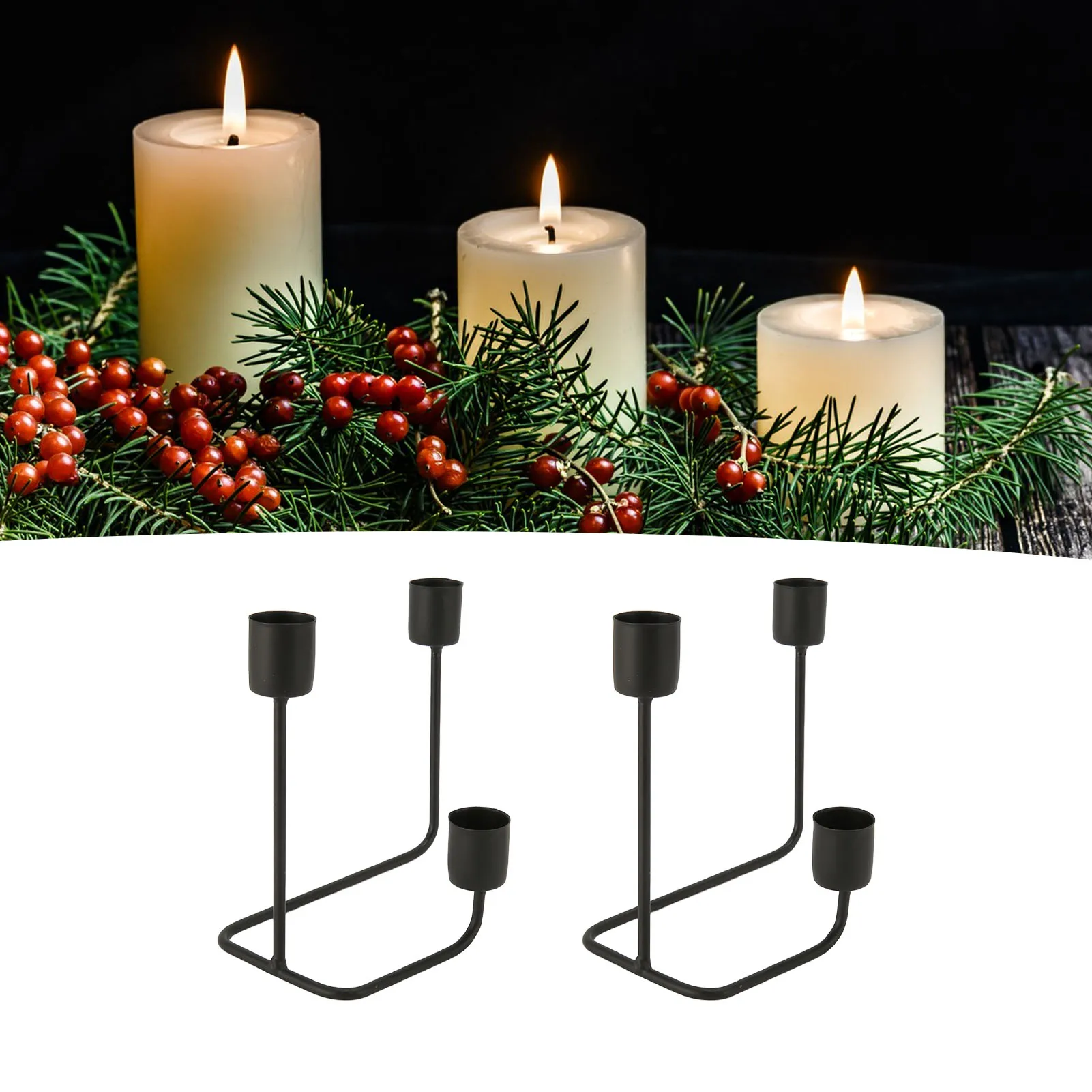 

3 Arm Candle Holder Black Candlestick Holder Decorative Candelabra for Wedding Party 3 Pillar Candle Holder