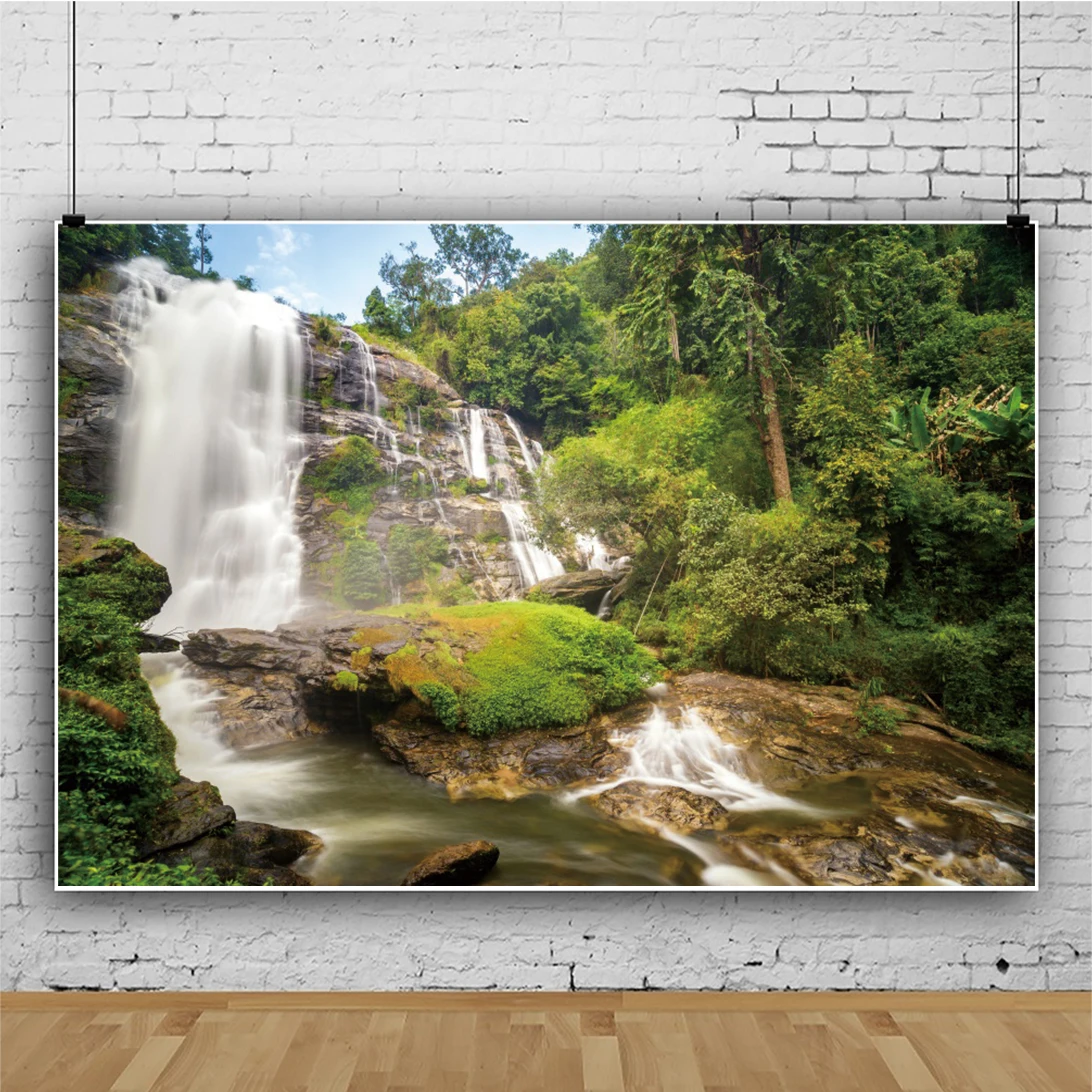 Laeacco Waterfall Backdrop For Photography Spring Natural Scenery Mountains Lake Interior Decor Kids Adults Portrait Background