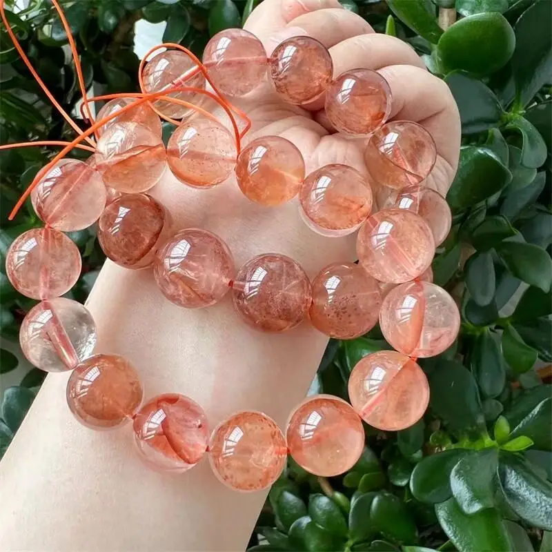 

15/16MM Natural Red Fire Quartz Hematoid Bracelet Handmade Crystal Jewelry Stretch Children Birthday Holiday Gift 1pcs