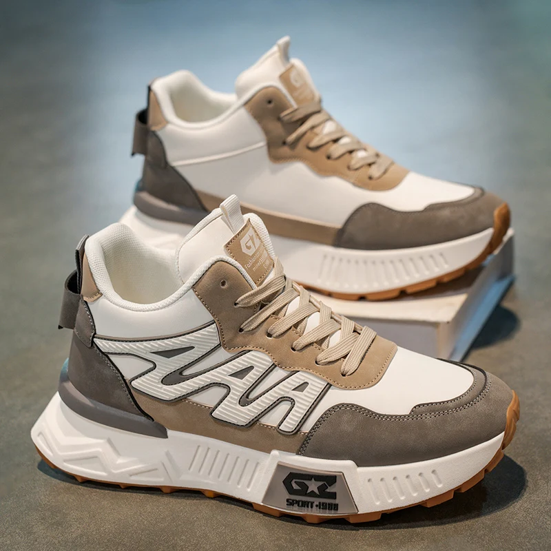 سميكة وحيد الاتجاه 2025 جديد الخريف الأحذية الجديدة للرجال موضة أحذية رياضية الذكور الانزلاق على رجل أحذية رياضية كاجوال في الهواء الطلق الراحة الدانتيل