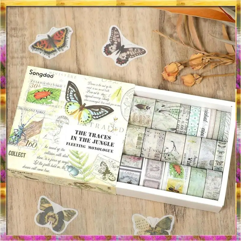 【AB07 Price 】Vintage Washi Tapes Set, 20 Rolls Craft Tape Floral Butterfly Botanical Washi Masking Tape Roll Writable Decorative