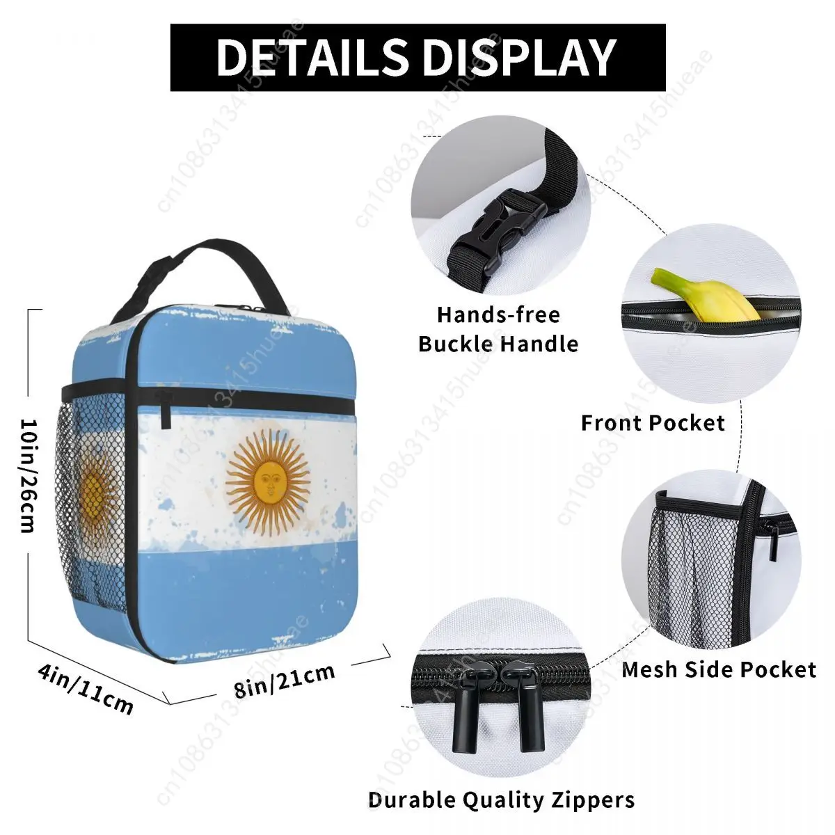 Benutzer definierte Argentinien Grunge Flagge Lunch Bag Männer Frauen warme kühler isolierte Lunchbox für Erwachsene Büro