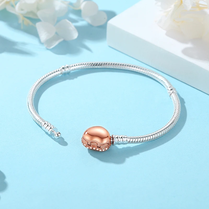 Original 925 Sterling Silver Bracelets Bangles Love Heart Clip Charms Beads Snake Chains For Women Rose Gold Diy Luxury Jewelry image 6