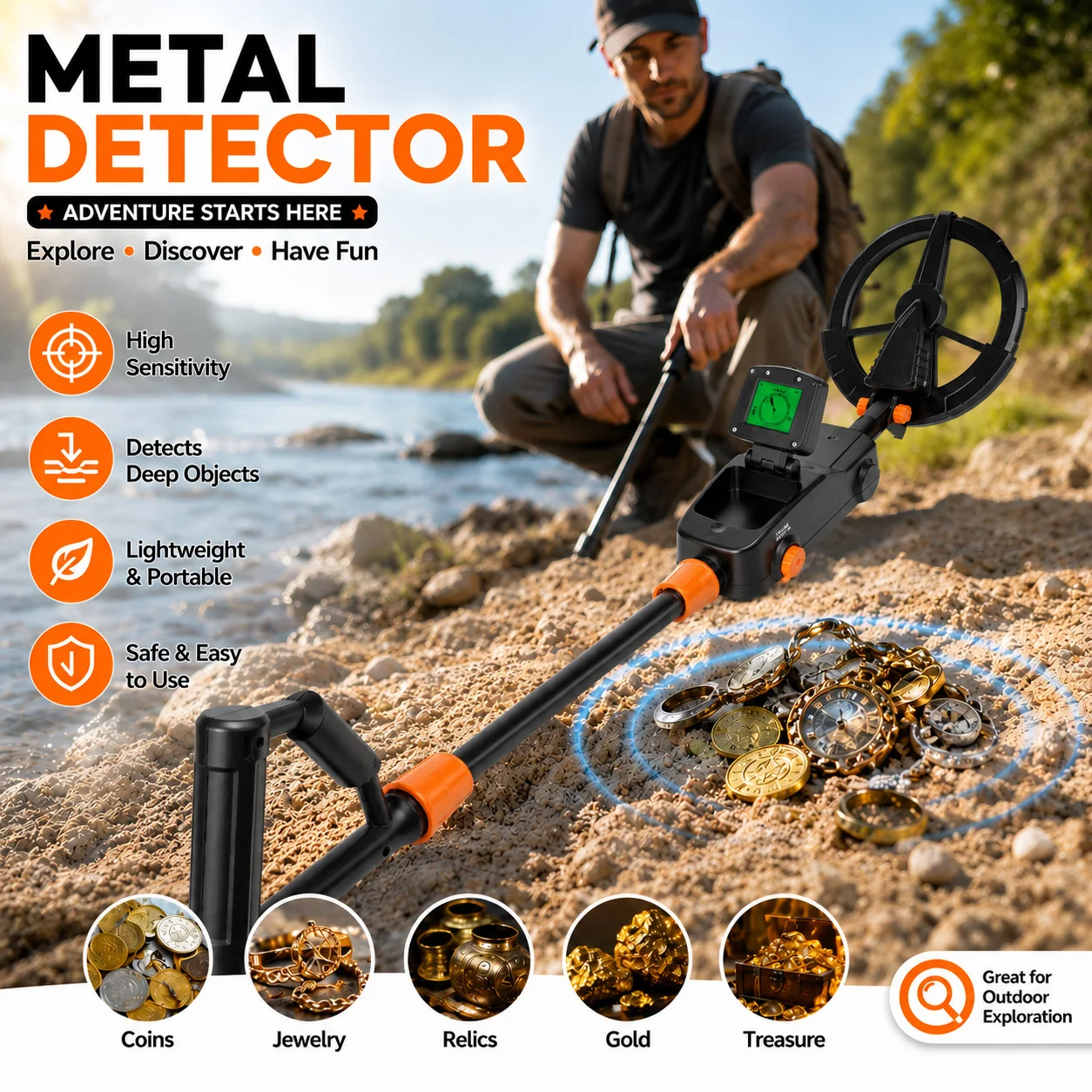 Underground Metal Detector Gold Finder Hunter with Sound Light Alarm for Outdoor Ground Search Treasure Hunting