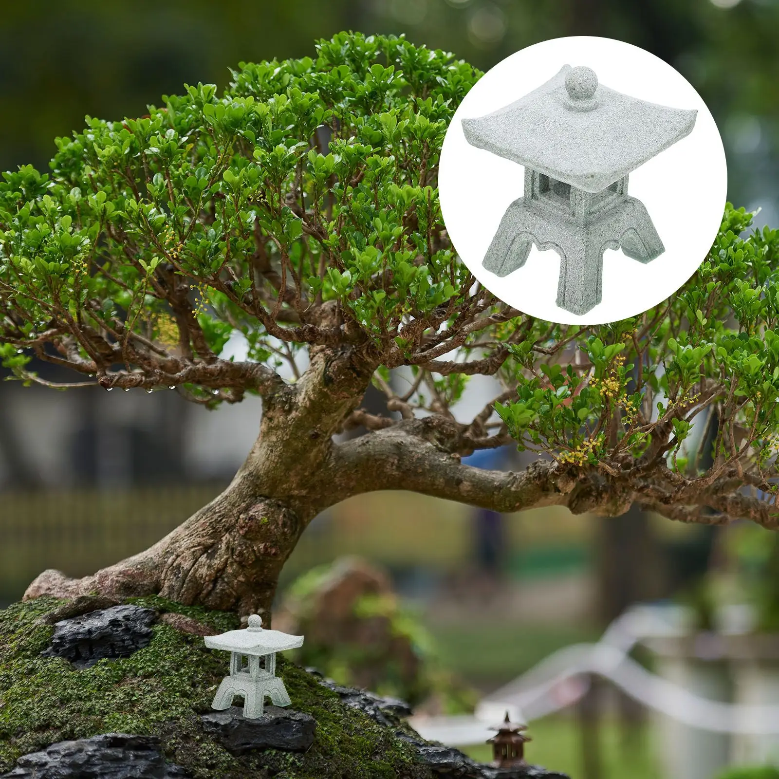 Ornamenti per lanterne in pietra Decorazioni da giardino Zen Mini padiglione Statua in arenaria verde Modello minuscolo Decorazione per interni ed esterni Giardino