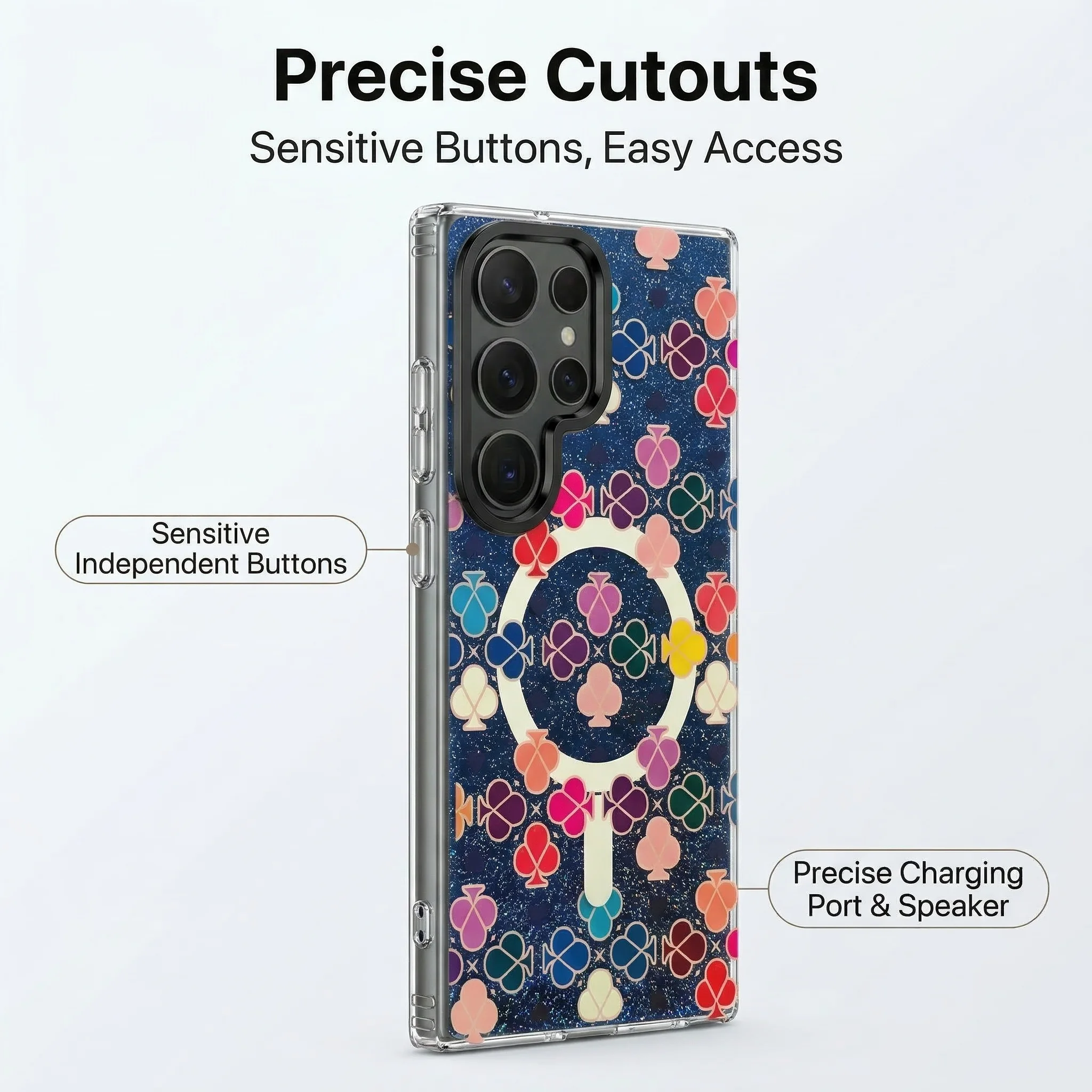 Double Layer Printed Plum Blossom Spade Glitter Gradient Blue Light Magnetic Case For Samsung Galaxy S26 Ultra S25 FE S24 Cover. - view 3