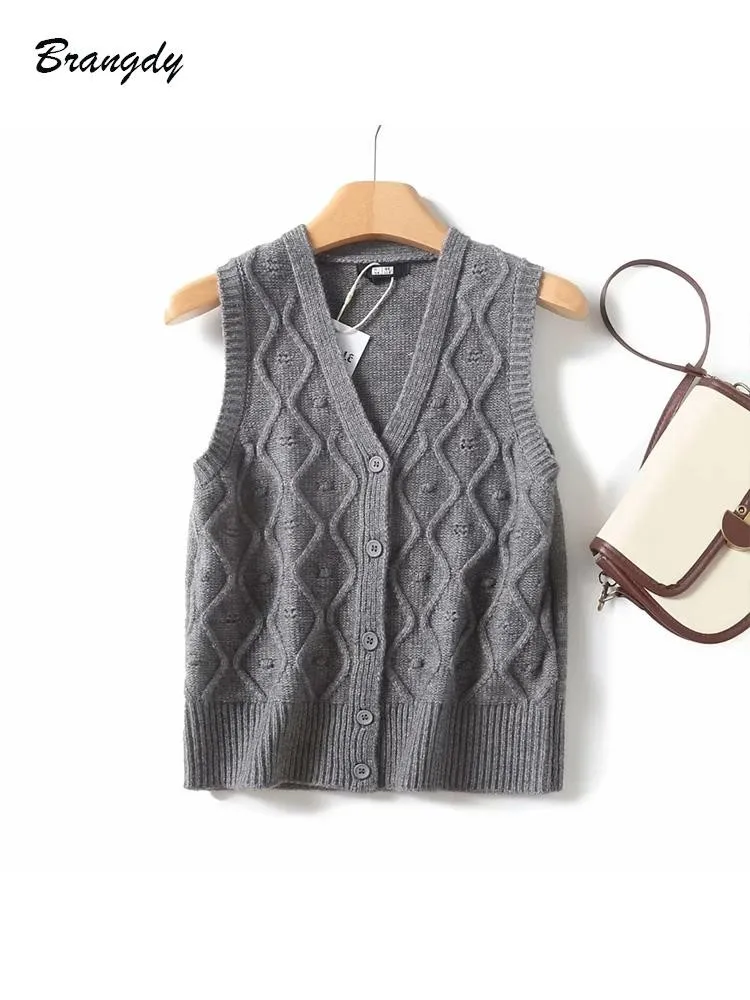 

Cardigan Vest 2024 Autumn Winter Warm Knitted Sweater Women Fashion Loose Solid Sleeveless Jacket Soft Jumpers Button Waistcoats