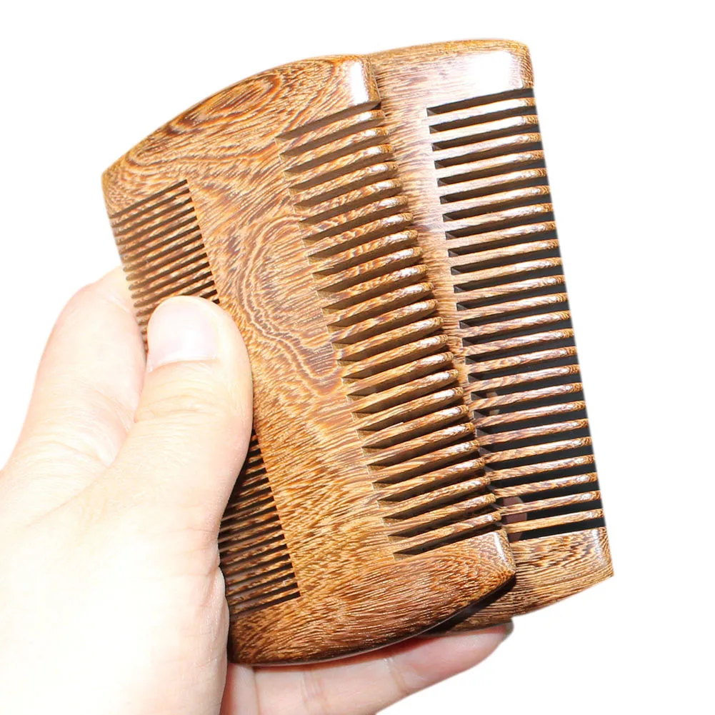 Women Men Use Green Sandalwood Pocket Beard & Hair Combs Handmade Natural Wood Comb with Fine and Wide Tooth