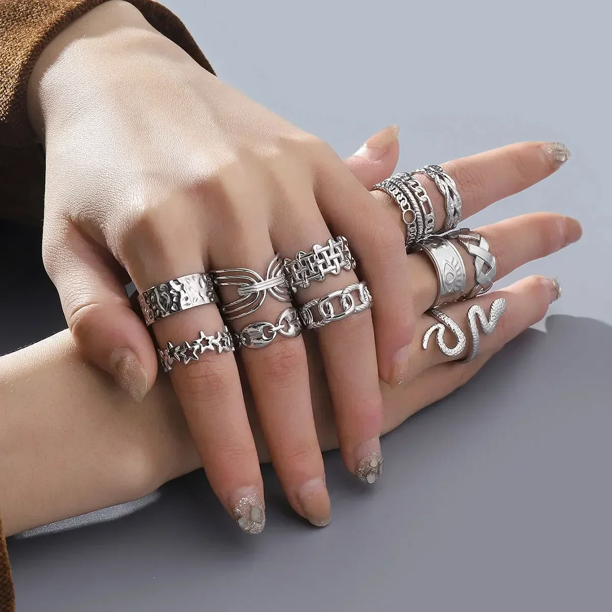 Boho Star Eye Stainless Steel Pig Nose Snake Rings Trendy Hip Hop Ring Women Jewelry Adjustable Size Birthday Gifts