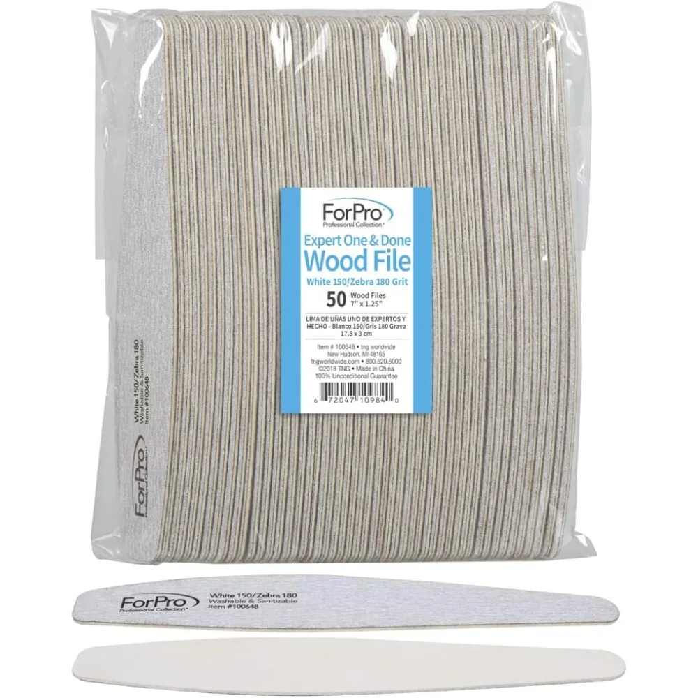 

Expert One & Done Wood File, White 150 Grit/Zebra 180 Grit, Manicure & Pedicure Nail Files, 7” L x 1.25“ W, 50-Count