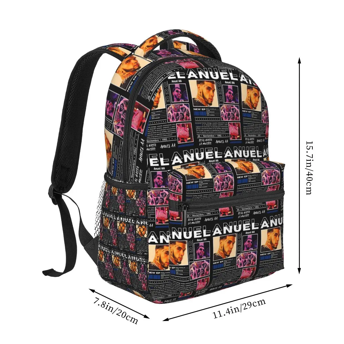 Rapper Anuel AA World Tour Student Backpack School Bag Hiking Travel Daypack for Men Women Fashion Bookbag Shoulder Bags