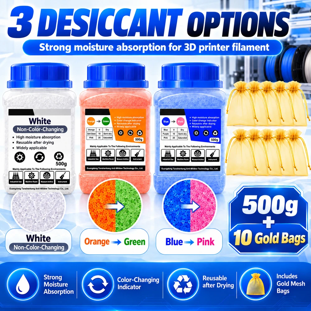 Blue 3D Printer Filament Silica Gel Desiccant 500g, Color Changing Moisture Absorber with 10 Mesh Bags for PLA PETG ABS TPU