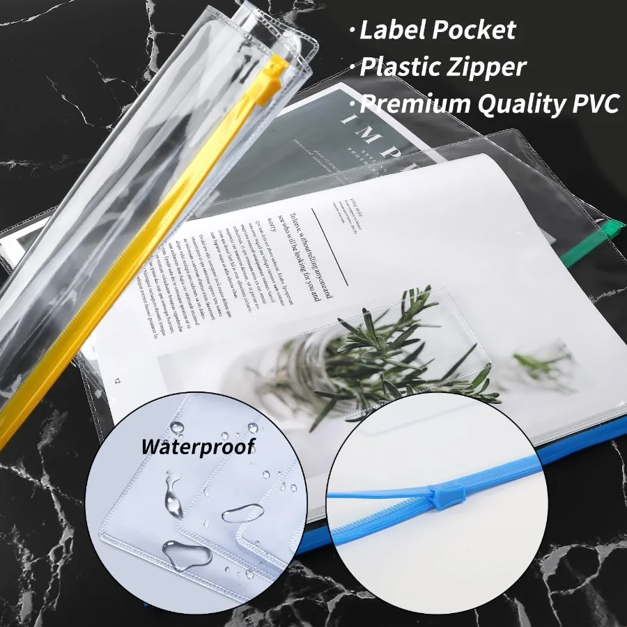 Buste in plastica da 24 pezzi Buste con cerniera in polietilene File con cerniera Folde formato A4 Lettera formato 10 Colo per la scuola, l'ufficio, il viaggio, il supporto