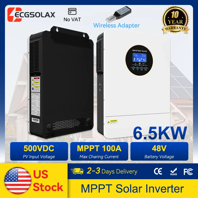 ECGSOLAX 6.5KW Hybrid Solar Inverter 48V 120V/240V Split Phase 100A MPPT Pure Sine Wave Off Grid Inverter