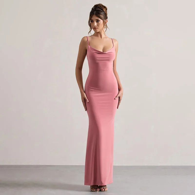 2024Y2K satin sleeveless backless long dress for women's summer slim fit elegant sexy set for women's birthday party club sun dr