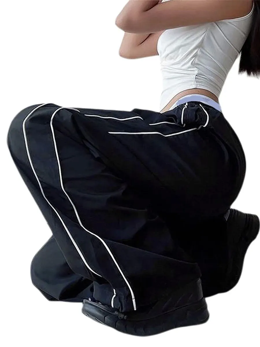 Pantaloni Dstring in vita elastica Pantaloni casual a gamba dritta a vita alta da donna Pantaloni lunghi in fibra di poliestere Street Sle