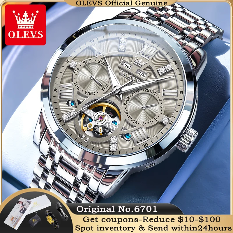 OLEVS 6701 Original Men's Automatic Mechanical Watch Top Brand Calendar Stainless Steel Waterproof Men's Watch Relios Masculinos