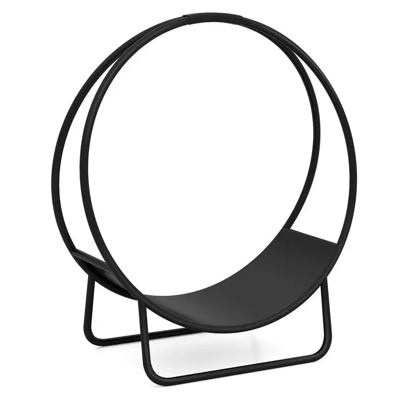20 Inch Round Metal Firewood Log Hoop, Heavy Duty Curved Log Rack With Stand And Handle, Storage Holder For Fireplace, Camping, BBQ, Party Decor, No Assembly Required