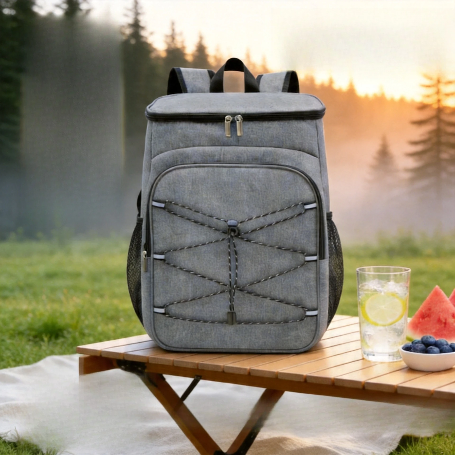Outdoor fresh-keeping ice bag Large capacity thermal insulation backpack Anti-leakage double shoulder picnic bag Oxford cloth
