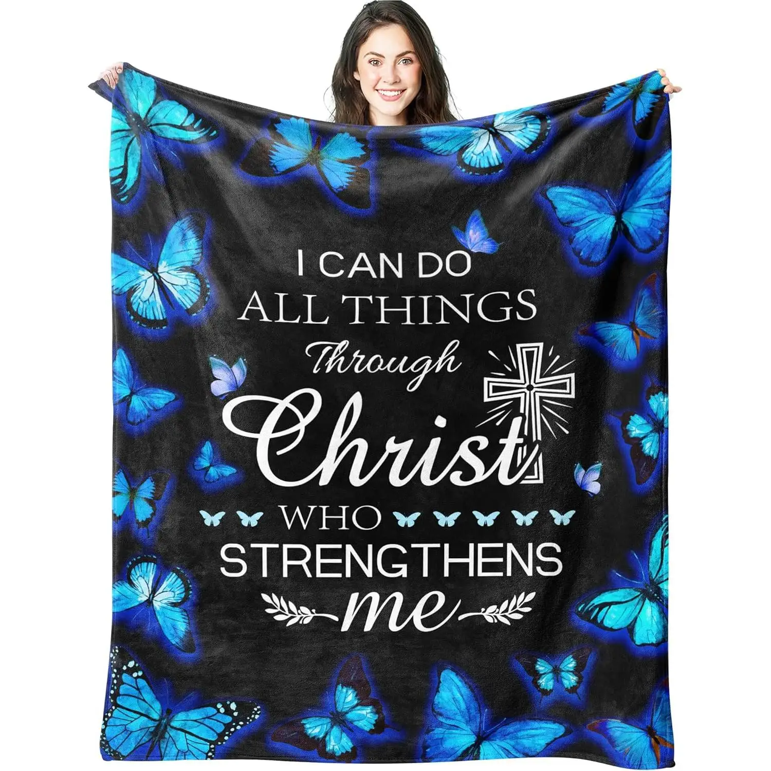 

Inspirational Religious Birthday Gifts Spiritual Inspirational Gifts for Women Bible Verse Prayer Faith Blue Butterfly Throw