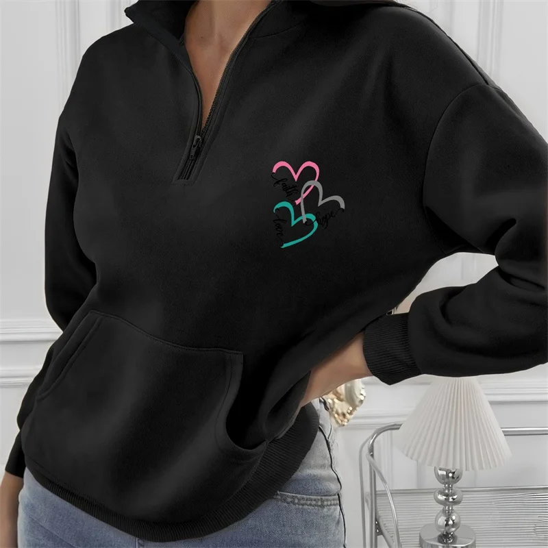 

3D Love Printed Women's Half-zip Stand Collar Top Minimalist Pattern Daily Street Long Sleeve Autumn Casual Comfortable Clothing