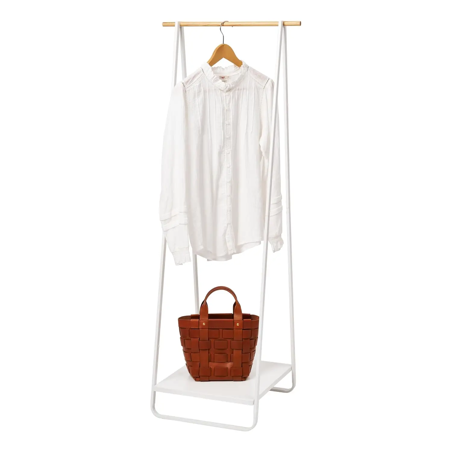 

Home Freestanding Coat Hanger Clothes Rack with Shelf Steel One Size White, Customized