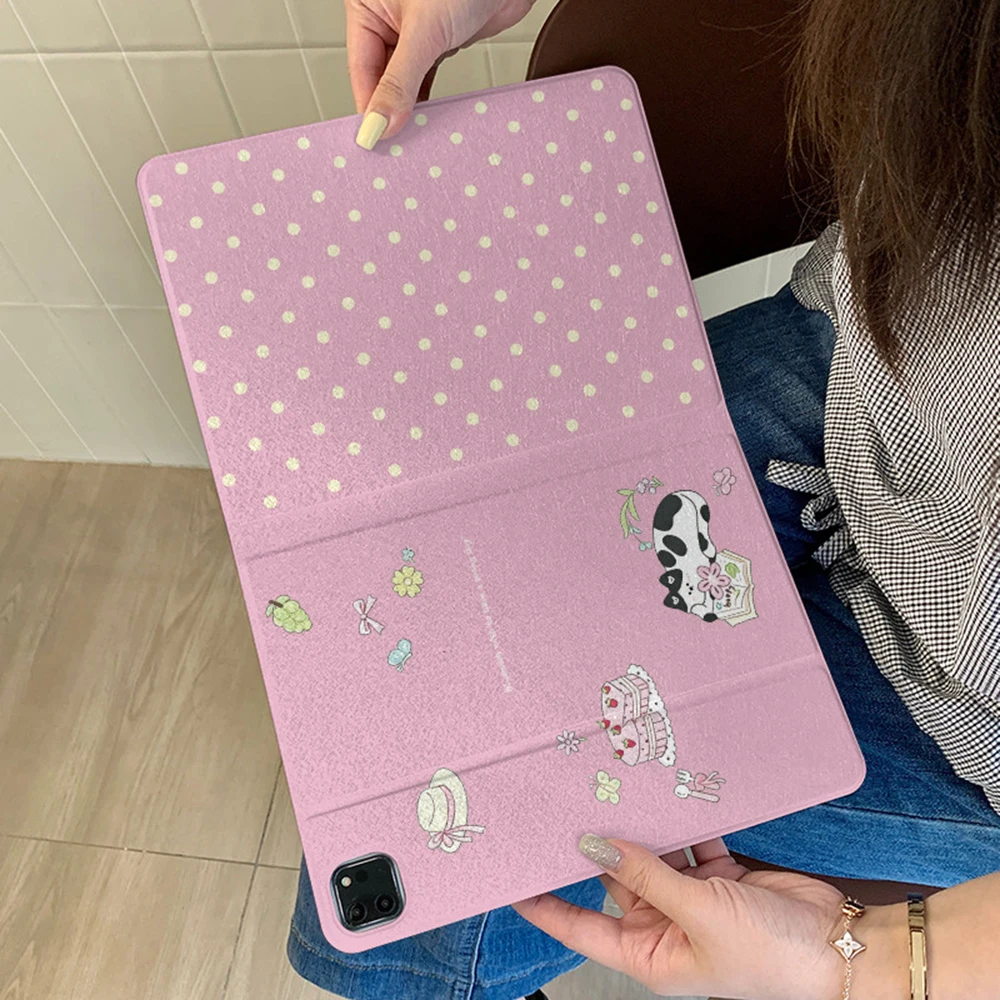 Pink Polka Dots Kitten New Tablet Case For iPad Pro 11 12.9in 13 M4 9.7 10.2 5/6th 7/8/9 10 11th MINI 6 7 Air 5 6 7 Trifold Case
