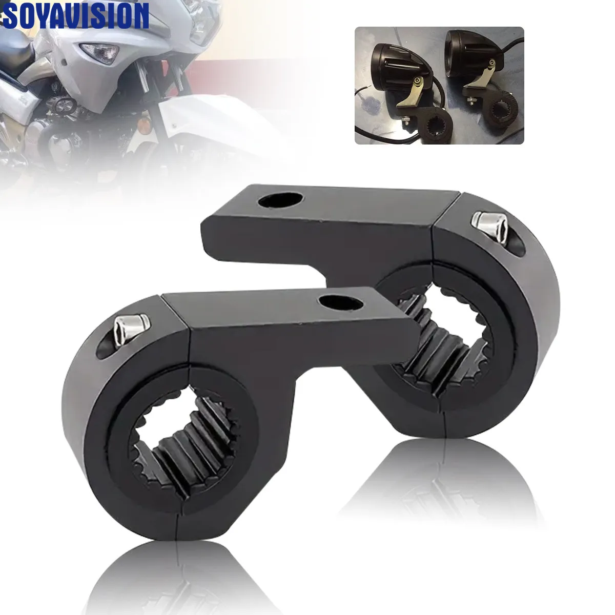 Black Motorbike Head Bracket Spotlight Tube Clamp Bumper External Lamp Holder Support Adjustable 22mm-32mm Bumper Mount Clamp