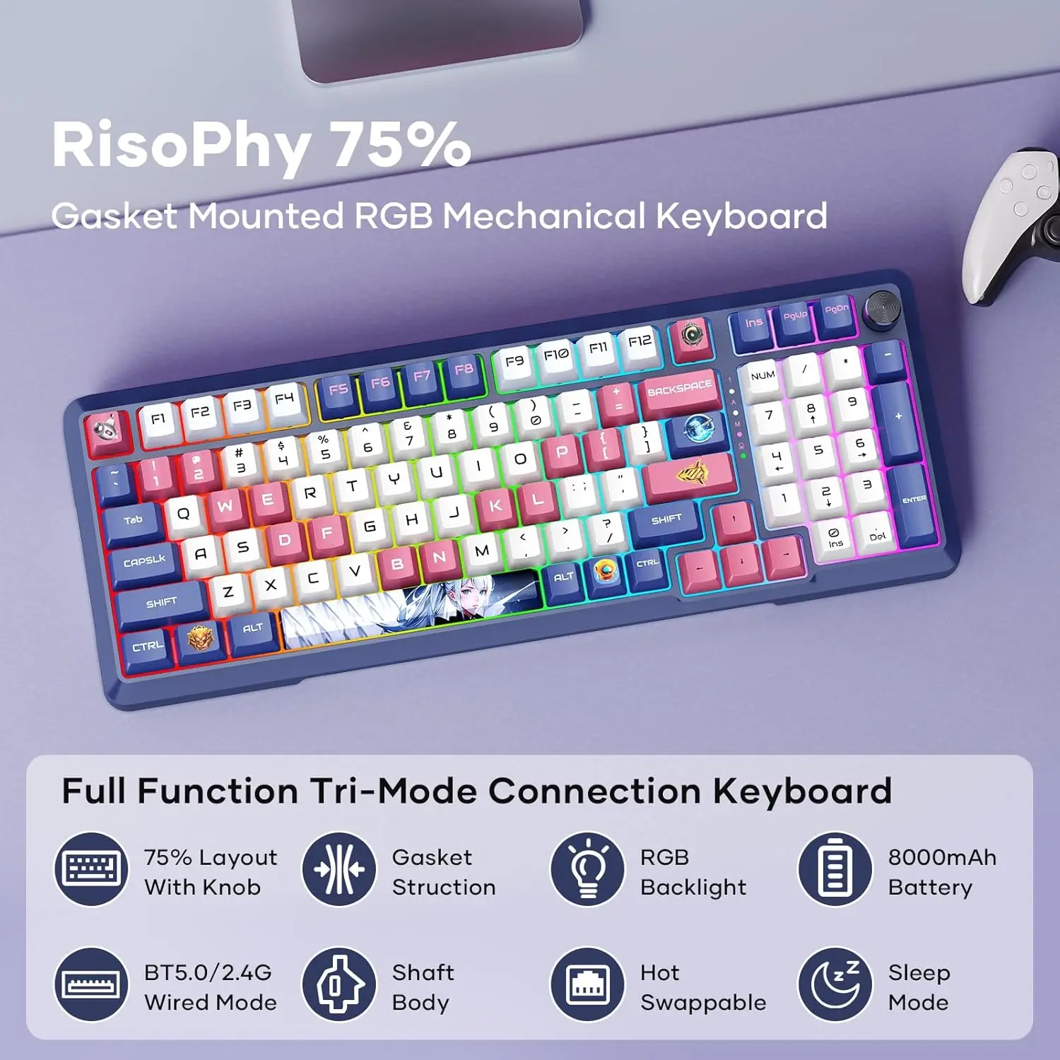 Teclado mecânico sem fio, 98 teclas rgb/2.4ghz/com fio/bluetooth teclado personalizado hi-fi interruptor linear, teclado para jogos de computador