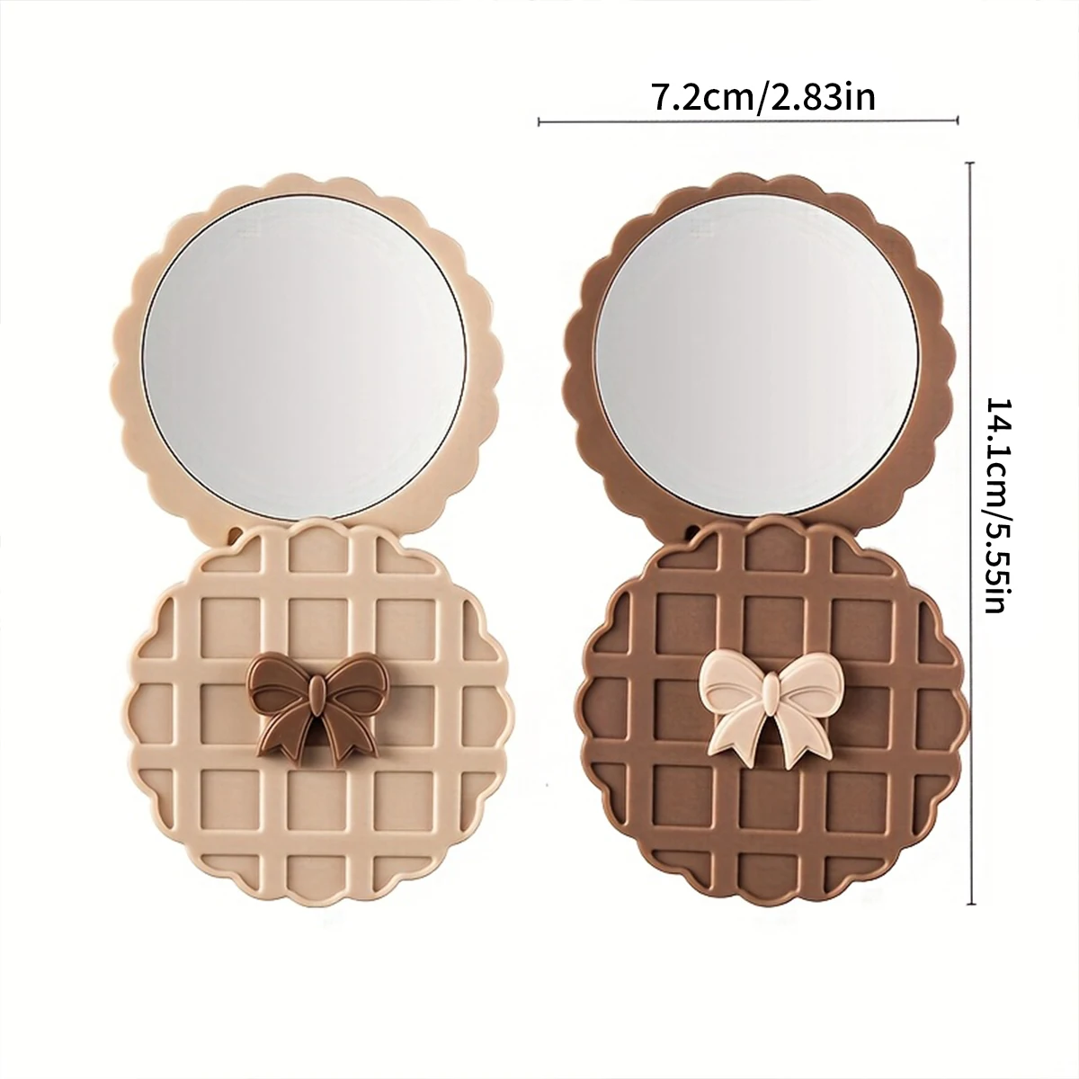 1PCS schattige wafel koekjesvormige spiegel - draagbare mini make-upspiegel, compact ovaal deksel, bruin beige wafelboogontwerp