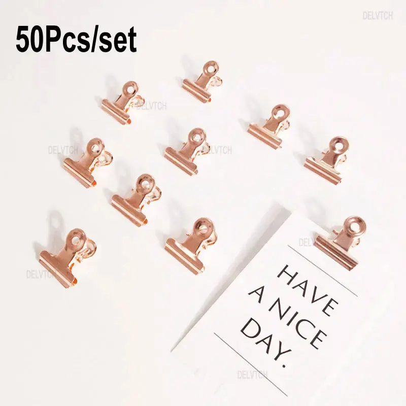 50 Pçs/set 21mm * 23mm Rodada Aperto Bulldog Clipes de Bilhete De Papel Dos Artigos de Papelaria do Metal Grampo de Mola 4 Cor Para Marcas Sacos de Presente Da Escola Escritório