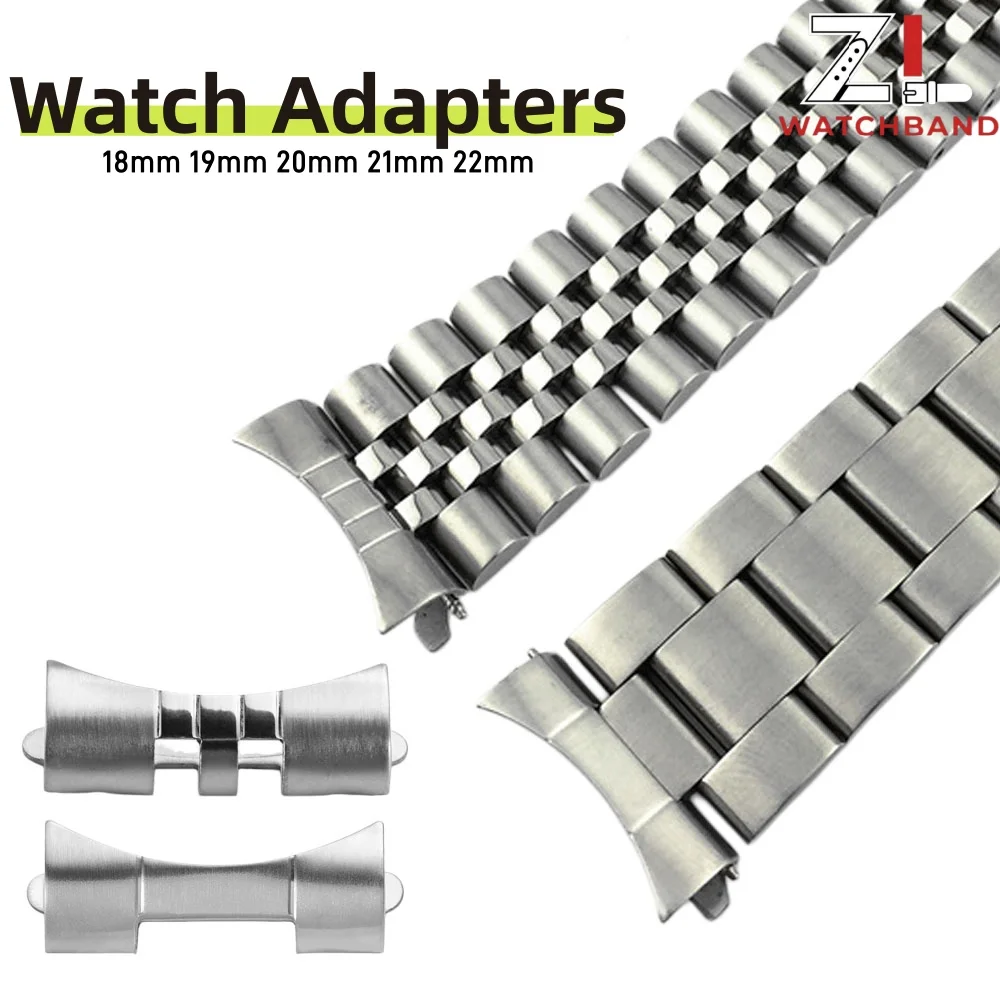 Curved Flat End Adapter for Jubilee Oyster Strap Metal Link 18/19/20/21/22mm Stainless Steel Connectors for Seiko SKX009 SKX007