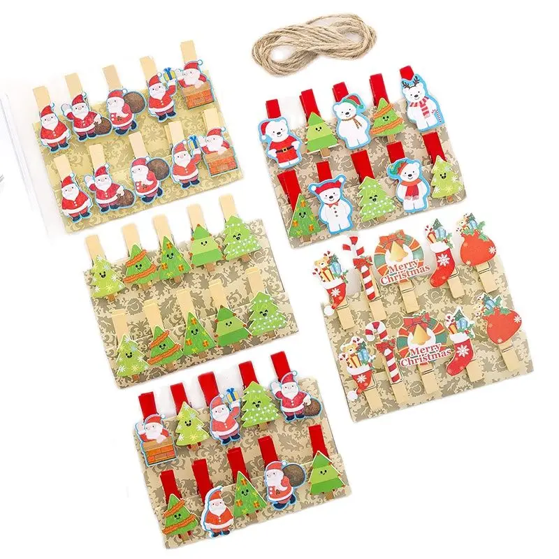 10 Pcs/Lot Kawaii Christmas Tree Santa Claus Wooden Clip Photo Clips Clothespin Craft Party Decoration Clips