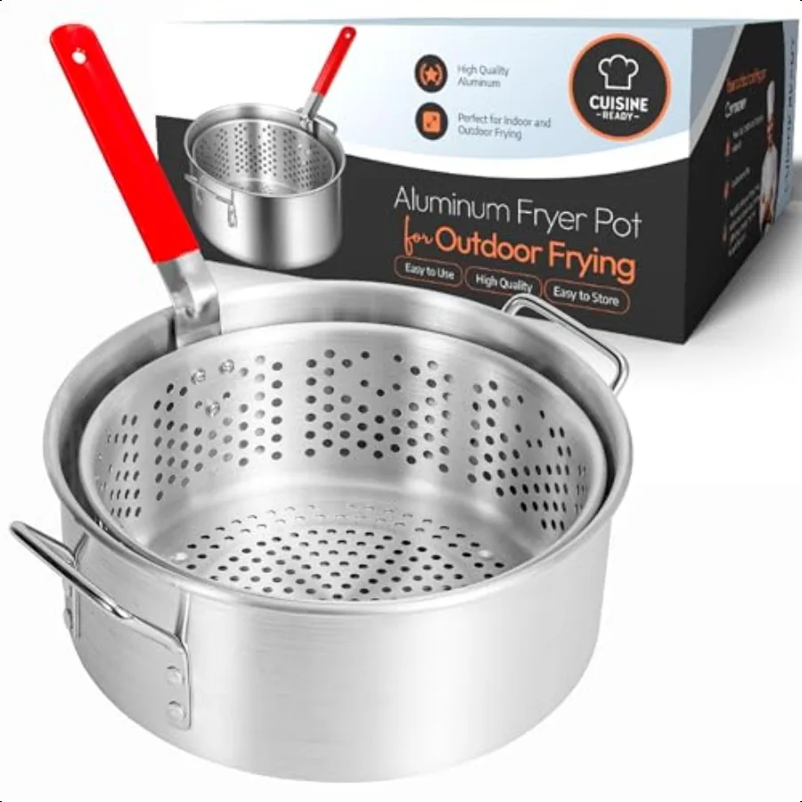 

Aluminum Fish Fryer Pot with Basket 10QT Deep Frying Pot with Handle Outdoor Oil Fryer pan with Fry Basket Cooking Pot Fried Ch