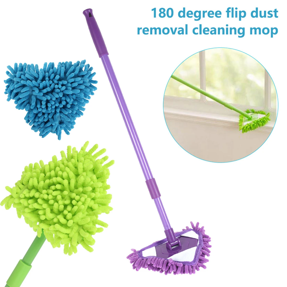 360° Triangle Mop Telescopic Rotatable Cleaning Lazy Mop Multifunctional Dust Flat Mop for Ceiling Floor Bathroom Glass Cleaning