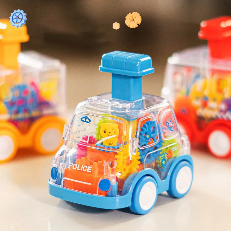 Pressing Gear School Bus Toys For Children Cartoon Transparent Gear Car Press Sliding Bus Police Car Inertia Pull Back Toy Car