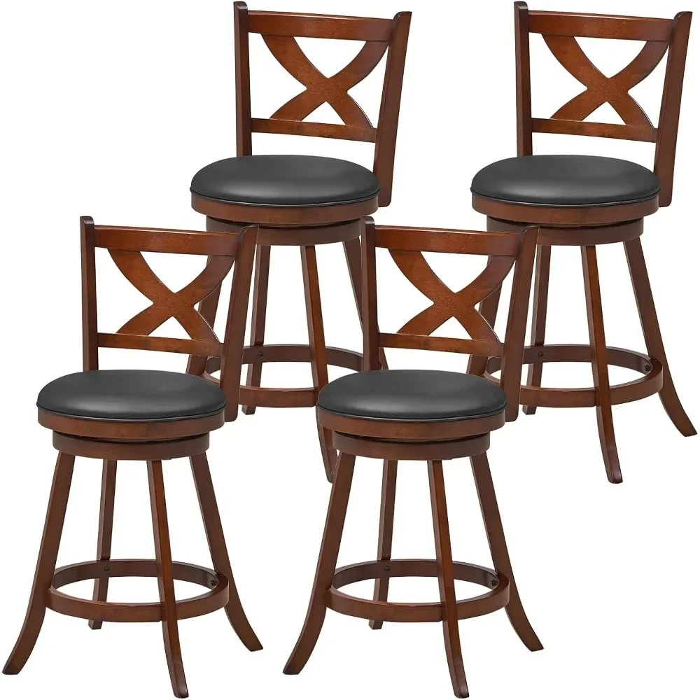 

Bar Stools, Classic Counter Height Chairs with X-Shaped Open Back, 4 PCS Swivel Barstool Set for Kitchen Island