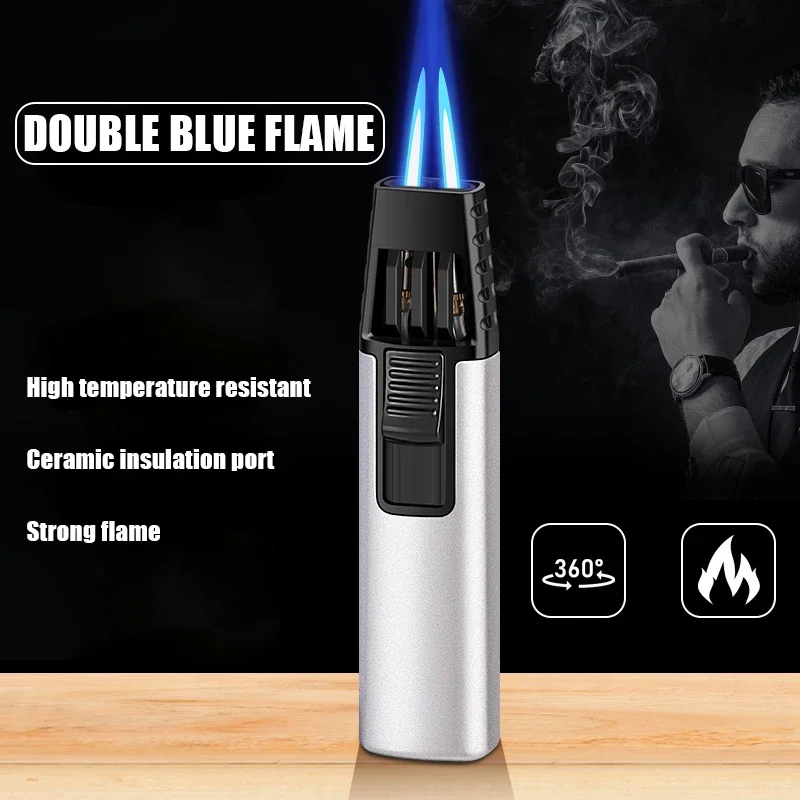 Portable And Compact Windproof Blue Flame Direct Dual Hole Small SprayGun Inflatable Lighter ForHome Cooking And Outdoor Picnics